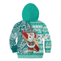 Hawaii Mele Kalikimaka Kid Hoodie Santa Claus Surfing with Hawaiian Pattern Striped Turquoise Style LT03 - Polynesian Pride