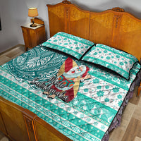 Hawaii Mele Kalikimaka Quilt Bed Set Santa Claus Surfing with Hawaiian Pattern Striped Turquoise Style LT03 - Polynesian Pride