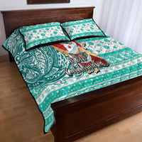 Hawaii Mele Kalikimaka Quilt Bed Set Santa Claus Surfing with Hawaiian Pattern Striped Turquoise Style LT03 - Polynesian Pride