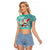 Hawaii Mele Kalikimaka Raglan Cropped T Shirt Santa Claus Surfing with Hawaiian Pattern Striped Turquoise Style LT03 Female Turquoise - Polynesian Pride