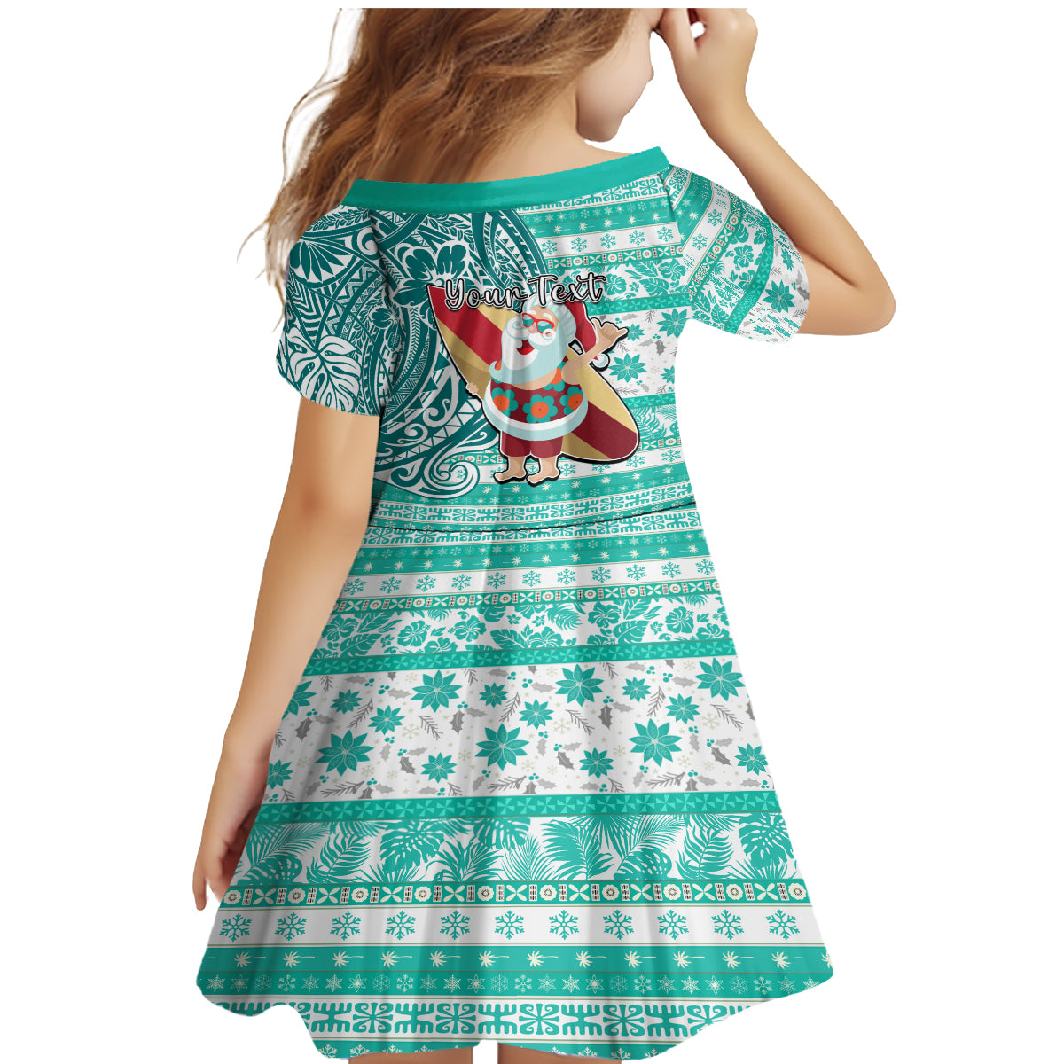 Custom Hawaii Mele Kalikimaka Family Matching Mermaid Dress and Hawaiian Shirt Santa Claus Surfing with Hawaiian Pattern Striped Turquoise Style LT03 - Polynesian Pride