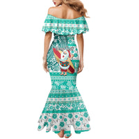 Custom Hawaii Mele Kalikimaka Family Matching Mermaid Dress and Hawaiian Shirt Santa Claus Surfing with Hawaiian Pattern Striped Turquoise Style LT03 - Polynesian Pride