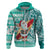 Custom Hawaii Mele Kalikimaka Hoodie Santa Claus Surfing with Hawaiian Pattern Striped Turquoise Style LT03 Zip Hoodie Turquoise - Polynesian Pride