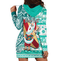 Custom Hawaii Mele Kalikimaka Hoodie Dress Santa Claus Surfing with Hawaiian Pattern Striped Turquoise Style LT03 - Polynesian Pride