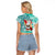 Custom Hawaii Mele Kalikimaka Raglan Cropped T Shirt Santa Claus Surfing with Hawaiian Pattern Striped Turquoise Style LT03 - Polynesian Pride