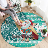 Custom Hawaii Mele Kalikimaka Round Carpet Santa Claus Surfing with Hawaiian Pattern Striped Turquoise Style LT03 - Polynesian Pride