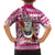 Hawaii Mele Kalikimaka Family Matching Long Sleeve Bodycon Dress and Hawaiian Shirt Santa Claus Surfing with Hawaiian Pattern Striped Pink Style LT03 - Polynesian Pride