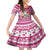 Hawaii Mele Kalikimaka Family Matching Long Sleeve Bodycon Dress and Hawaiian Shirt Santa Claus Surfing with Hawaiian Pattern Striped Pink Style LT03 Daughter's Dress Pink - Polynesian Pride