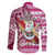 Hawaii Mele Kalikimaka Family Matching Long Sleeve Bodycon Dress and Hawaiian Shirt Santa Claus Surfing with Hawaiian Pattern Striped Pink Style LT03 - Polynesian Pride