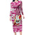 Hawaii Mele Kalikimaka Family Matching Long Sleeve Bodycon Dress and Hawaiian Shirt Santa Claus Surfing with Hawaiian Pattern Striped Pink Style LT03 Mom's Dress Pink - Polynesian Pride