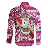 Hawaii Mele Kalikimaka Family Matching Mermaid Dress and Hawaiian Shirt Santa Claus Surfing with Hawaiian Pattern Striped Pink Style LT03 - Polynesian Pride