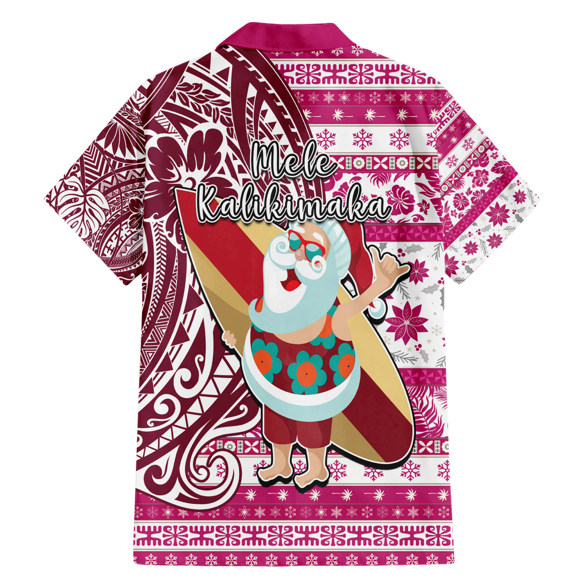 Hawaii Mele Kalikimaka Family Matching Short Sleeve Bodycon Dress and Hawaiian Shirt Santa Claus Surfing with Hawaiian Pattern Striped Pink Style LT03 - Polynesian Pride