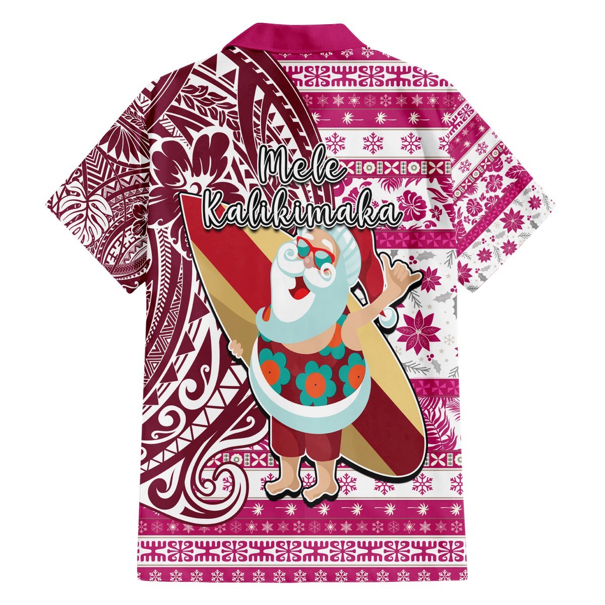 Hawaii Mele Kalikimaka Hawaiian Shirt Santa Claus Surfing with Hawaiian Pattern Striped Pink Style LT03 - Polynesian Pride