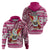 Hawaii Mele Kalikimaka Hoodie Santa Claus Surfing with Hawaiian Pattern Striped Pink Style LT03 - Polynesian Pride