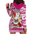 Hawaii Mele Kalikimaka Hoodie Dress Santa Claus Surfing with Hawaiian Pattern Striped Pink Style LT03 - Polynesian Pride