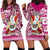 Hawaii Mele Kalikimaka Hoodie Dress Santa Claus Surfing with Hawaiian Pattern Striped Pink Style LT03 - Polynesian Pride