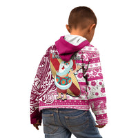 Hawaii Mele Kalikimaka Kid Hoodie Santa Claus Surfing with Hawaiian Pattern Striped Pink Style LT03 - Polynesian Pride