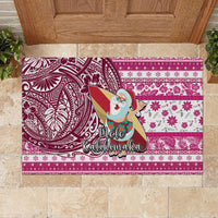 Hawaii Mele Kalikimaka Rubber Doormat Santa Claus Surfing with Hawaiian Pattern Striped Pink Style LT03 - Polynesian Pride