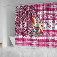 Hawaii Mele Kalikimaka Shower Curtain Santa Claus Surfing with Hawaiian Pattern Striped Pink Style LT03 - Polynesian Pride