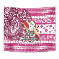 Hawaii Mele Kalikimaka Tapestry Santa Claus Surfing with Hawaiian Pattern Striped Pink Style LT03 - Polynesian Pride