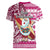 Hawaii Mele Kalikimaka Women V Neck T Shirt Santa Claus Surfing with Hawaiian Pattern Striped Pink Style LT03 - Polynesian Pride