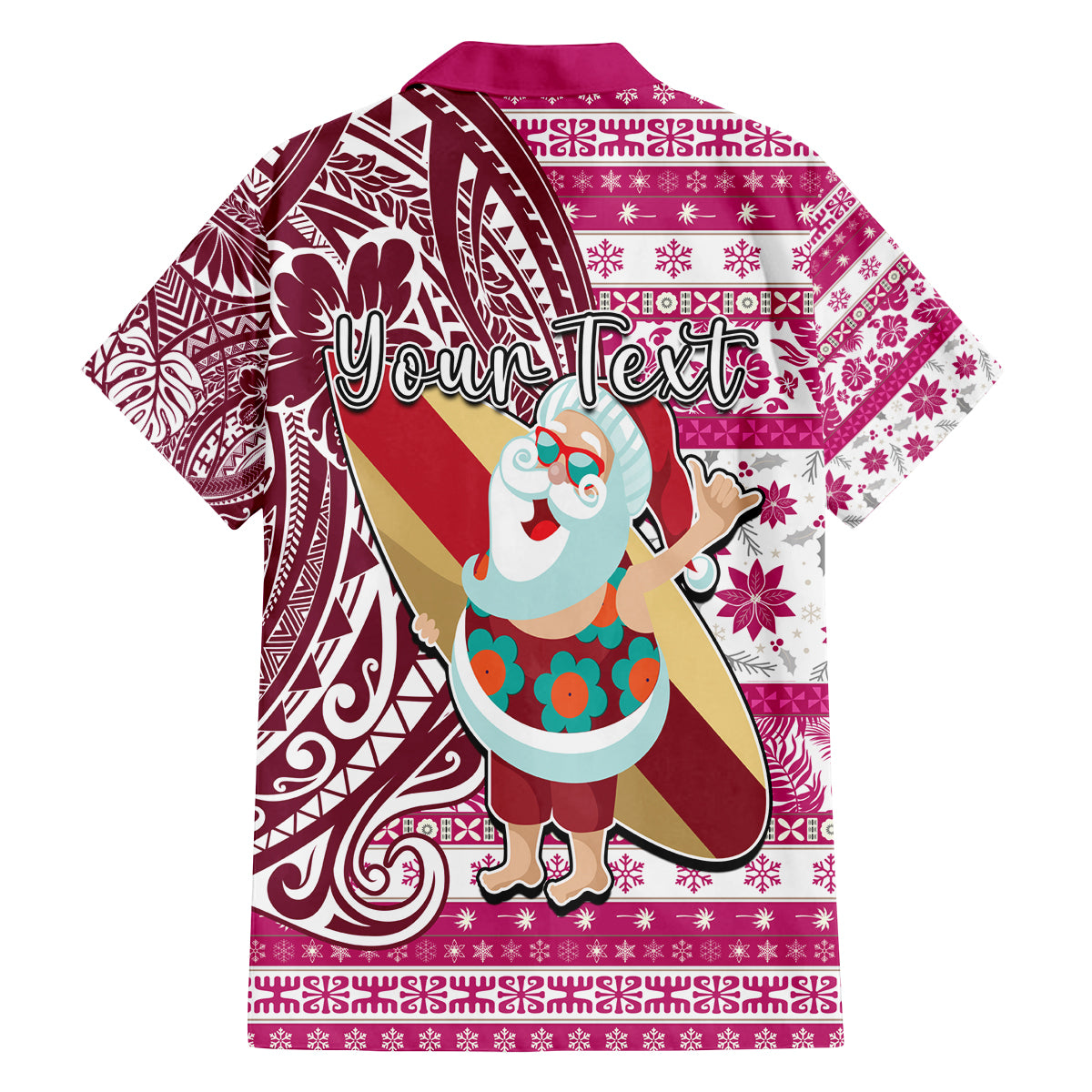 Custom Hawaii Mele Kalikimaka Family Matching Puletasi Dress and Hawaiian Shirt Santa Claus Surfing with Hawaiian Pattern Striped Pink Style LT03 - Polynesian Pride