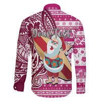 Custom Hawaii Mele Kalikimaka Family Matching Tank Maxi Dress and Hawaiian Shirt Santa Claus Surfing with Hawaiian Pattern Striped Pink Style LT03 - Polynesian Pride