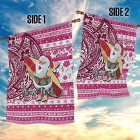 Custom Hawaii Mele Kalikimaka Garden Flag Santa Claus Surfing with Hawaiian Pattern Striped Pink Style LT03 - Polynesian Pride