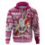 Custom Hawaii Mele Kalikimaka Hoodie Santa Claus Surfing with Hawaiian Pattern Striped Pink Style LT03 Zip Hoodie Pink - Polynesian Pride