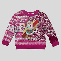 Custom Hawaii Mele Kalikimaka Kid Ugly Christmas Sweater Santa Claus Surfing with Hawaiian Pattern Striped Pink Style LT03 Kid Pink - Polynesian Pride