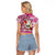 Custom Hawaii Mele Kalikimaka Raglan Cropped T Shirt Santa Claus Surfing with Hawaiian Pattern Striped Pink Style LT03 - Polynesian Pride