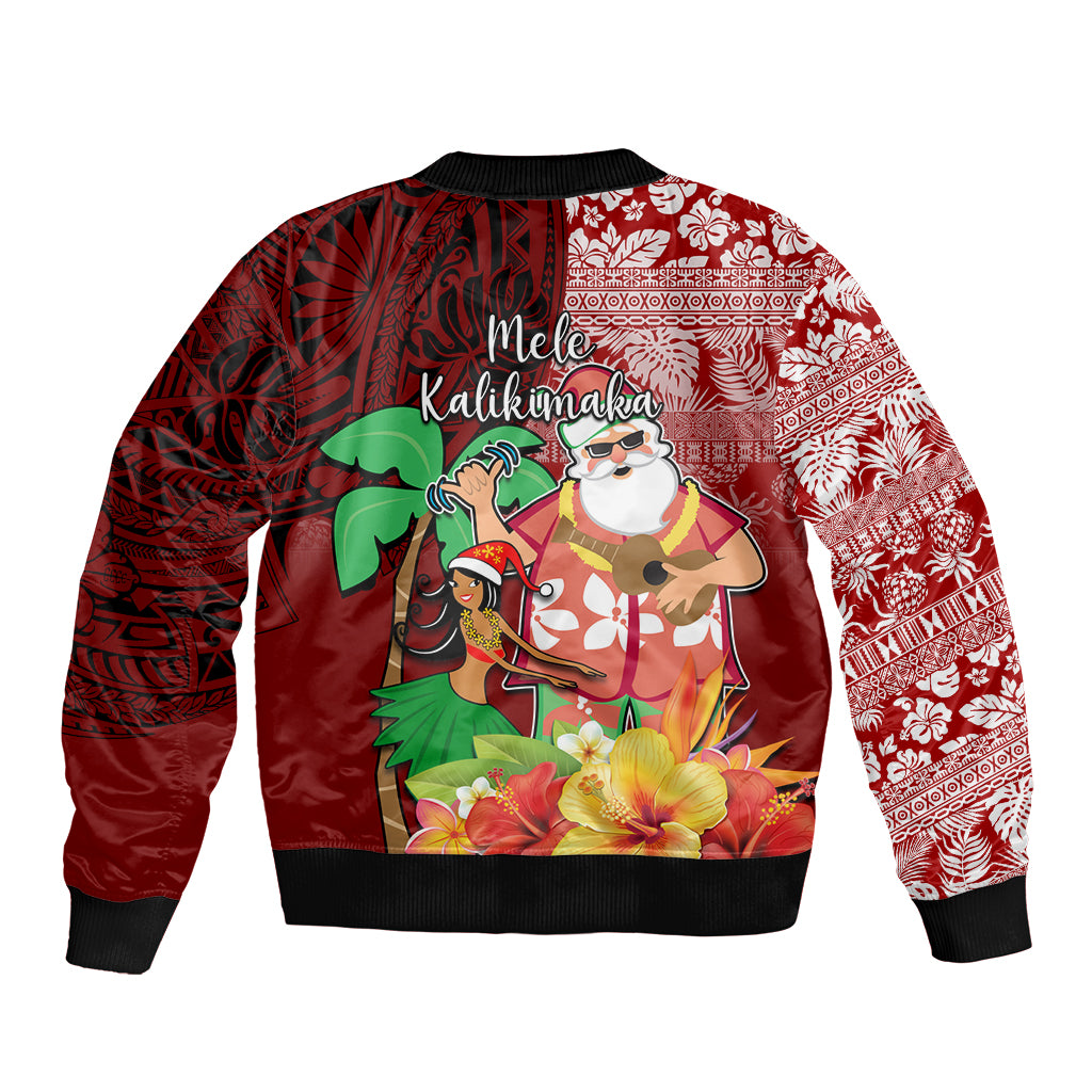Hawaii Mele Kalikimaka Bomber Jacket Santa Claus and Hula Girl Tropical Folwer with Hawaiian Pattern LT03 - Polynesian Pride