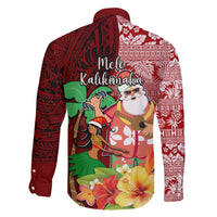 Hawaii Mele Kalikimaka Family Matching Off Shoulder Long Sleeve Dress and Hawaiian Shirt Santa Claus and Hula Girl Tropical Folwer with Hawaiian Pattern LT03 - Polynesian Pride