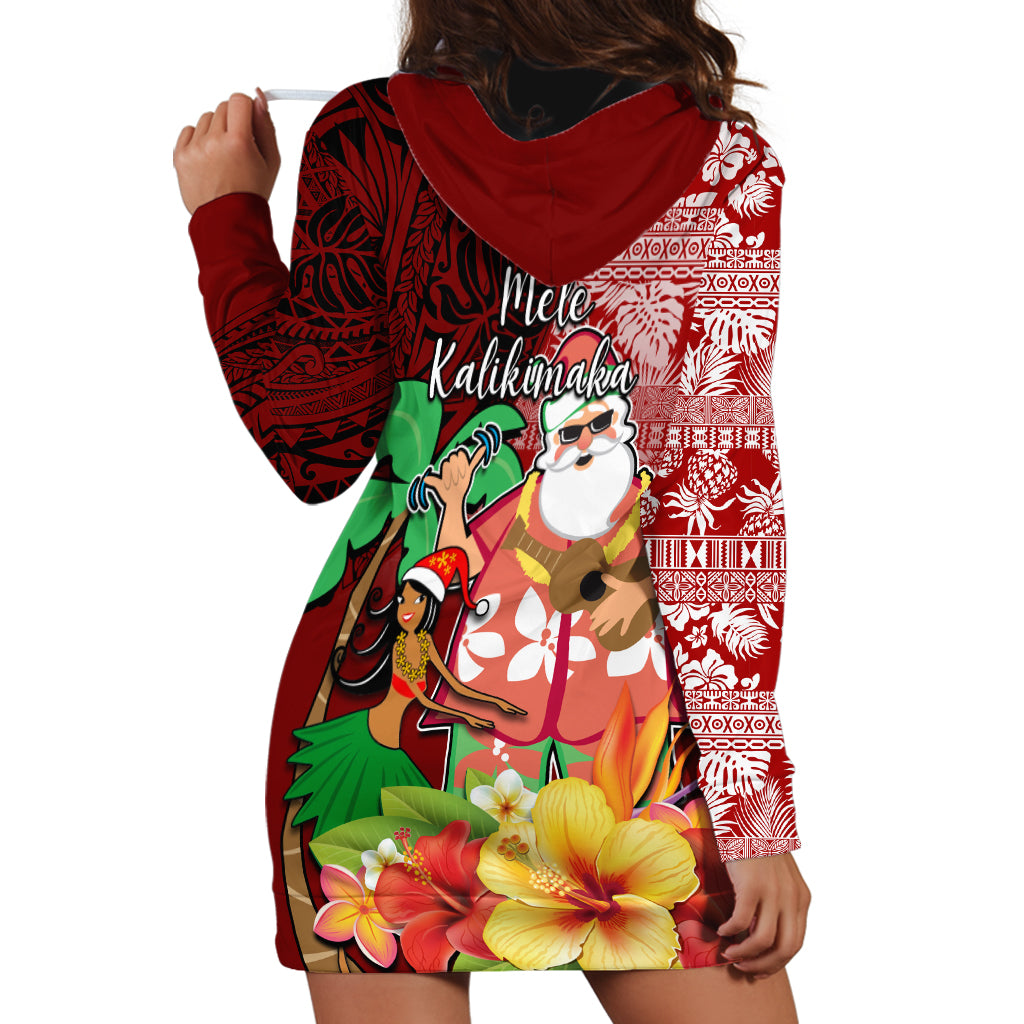 Hawaii Mele Kalikimaka Hoodie Dress Santa Claus and Hula Girl Tropical Folwer with Hawaiian Pattern LT03 - Polynesian Pride