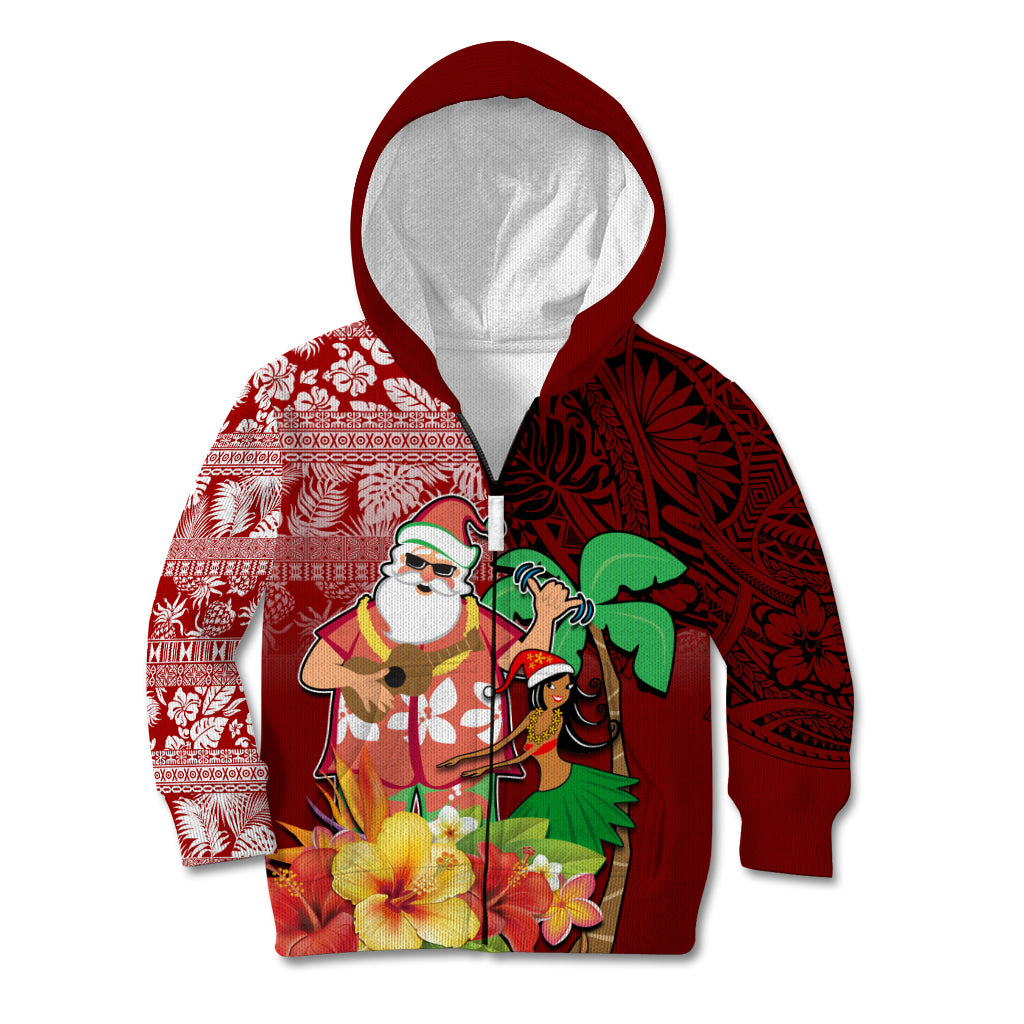 Hawaii Mele Kalikimaka Kid Hoodie Santa Claus and Hula Girl Tropical Folwer with Hawaiian Pattern LT03 - Polynesian Pride