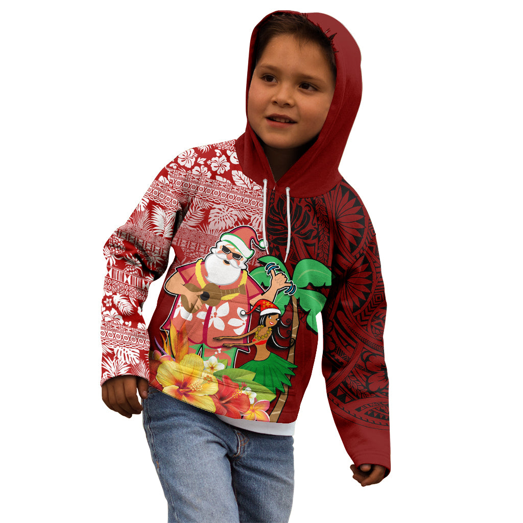 Hawaii Mele Kalikimaka Kid Hoodie Santa Claus and Hula Girl Tropical Folwer with Hawaiian Pattern LT03 - Polynesian Pride