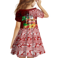 Hawaii Mele Kalikimaka Kid Short Sleeve Dress Santa Claus and Hula Girl Tropical Folwer with Hawaiian Pattern LT03 - Polynesian Pride