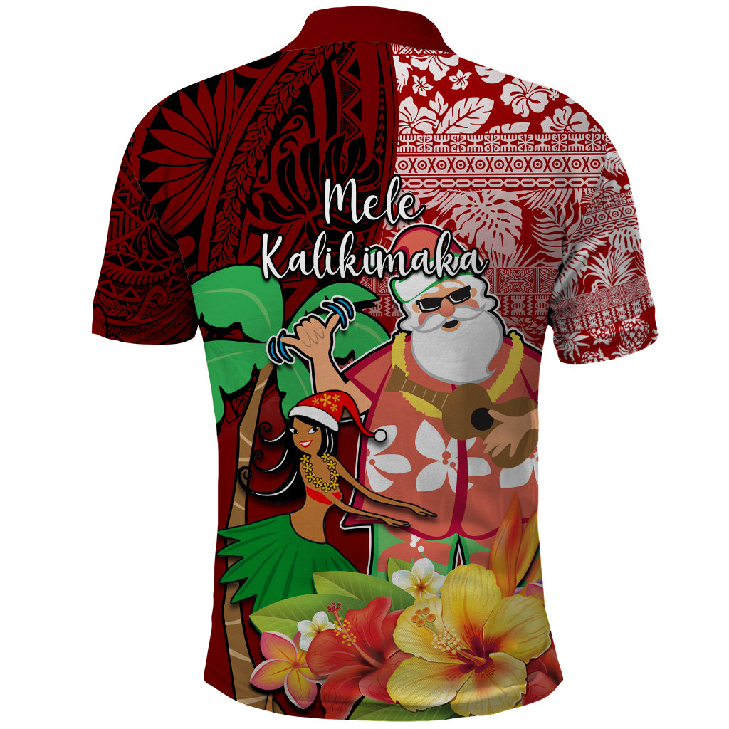 Hawaii Mele Kalikimaka Polo Shirt Santa Claus and Hula Girl Tropical Folwer with Hawaiian Pattern LT03 - Polynesian Pride