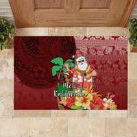 Hawaii Mele Kalikimaka Rubber Doormat Santa Claus and Hula Girl Tropical Folwer with Hawaiian Pattern LT03 - Polynesian Pride