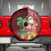 Hawaii Mele Kalikimaka Spare Tire Cover Santa Claus and Hula Girl Tropical Folwer with Hawaiian Pattern LT03 - Polynesian Pride