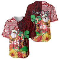 Custom Hawaii Mele Kalikimaka Baseball Jersey Santa Claus and Hula Girl Tropical Folwer with Hawaiian Pattern LT03 - Polynesian Pride