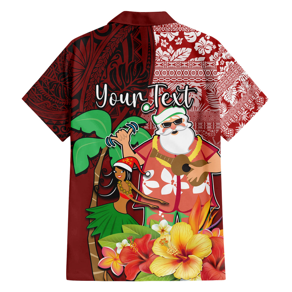 Custom Hawaii Mele Kalikimaka Family Matching Off Shoulder Maxi Dress and Hawaiian Shirt Santa Claus and Hula Girl Tropical Folwer with Hawaiian Pattern LT03 - Polynesian Pride