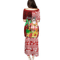 Custom Hawaii Mele Kalikimaka Family Matching Puletasi Dress and Hawaiian Shirt Santa Claus and Hula Girl Tropical Folwer with Hawaiian Pattern LT03 - Polynesian Pride