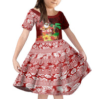 Custom Hawaii Mele Kalikimaka Family Matching Short Sleeve Bodycon Dress and Hawaiian Shirt Santa Claus and Hula Girl Tropical Folwer with Hawaiian Pattern LT03 Daughter's Dress Red - Polynesian Pride