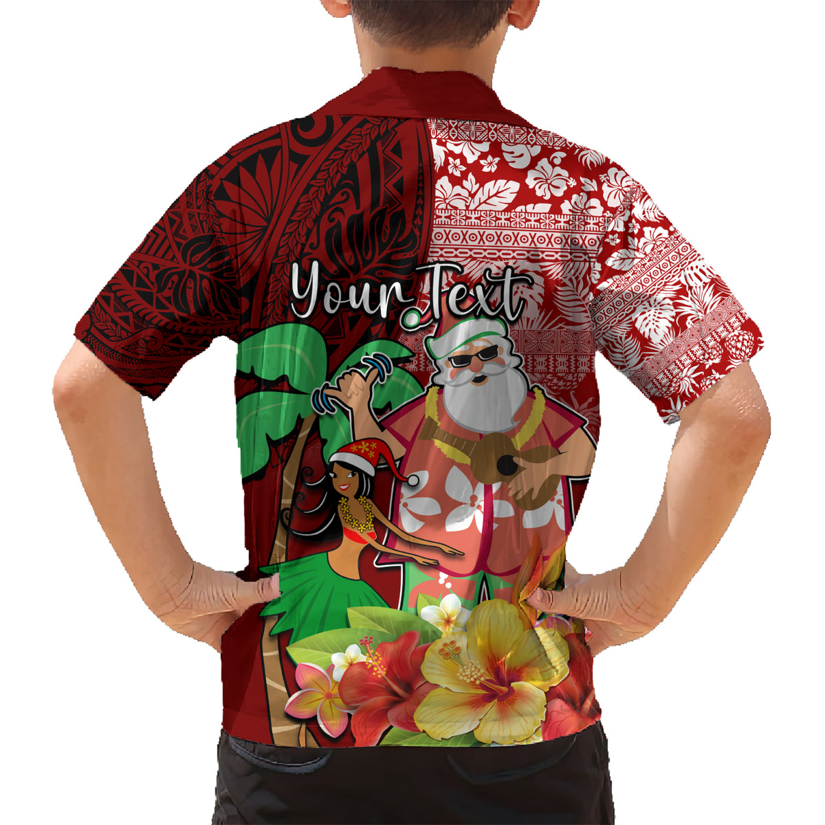 Custom Hawaii Mele Kalikimaka Kid Hawaiian Shirt Santa Claus and Hula Girl Tropical Folwer with Hawaiian Pattern LT03 - Polynesian Pride