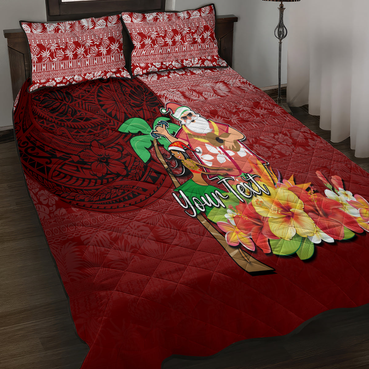 Custom Hawaii Mele Kalikimaka Quilt Bed Set Santa Claus and Hula Girl Tropical Folwer with Hawaiian Pattern LT03 - Polynesian Pride