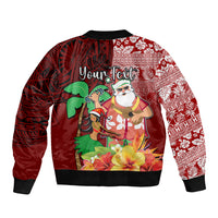 Custom Hawaii Mele Kalikimaka Sleeve Zip Bomber Jacket Santa Claus and Hula Girl Tropical Folwer with Hawaiian Pattern LT03 - Polynesian Pride