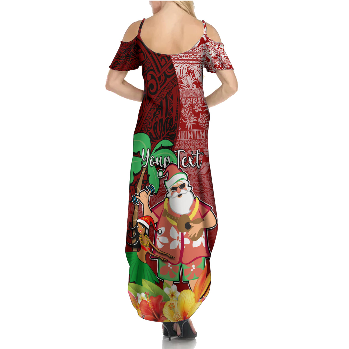 Custom Hawaii Mele Kalikimaka Summer Maxi Dress Santa Claus and Hula Girl Tropical Folwer with Hawaiian Pattern LT03 - Polynesian Pride
