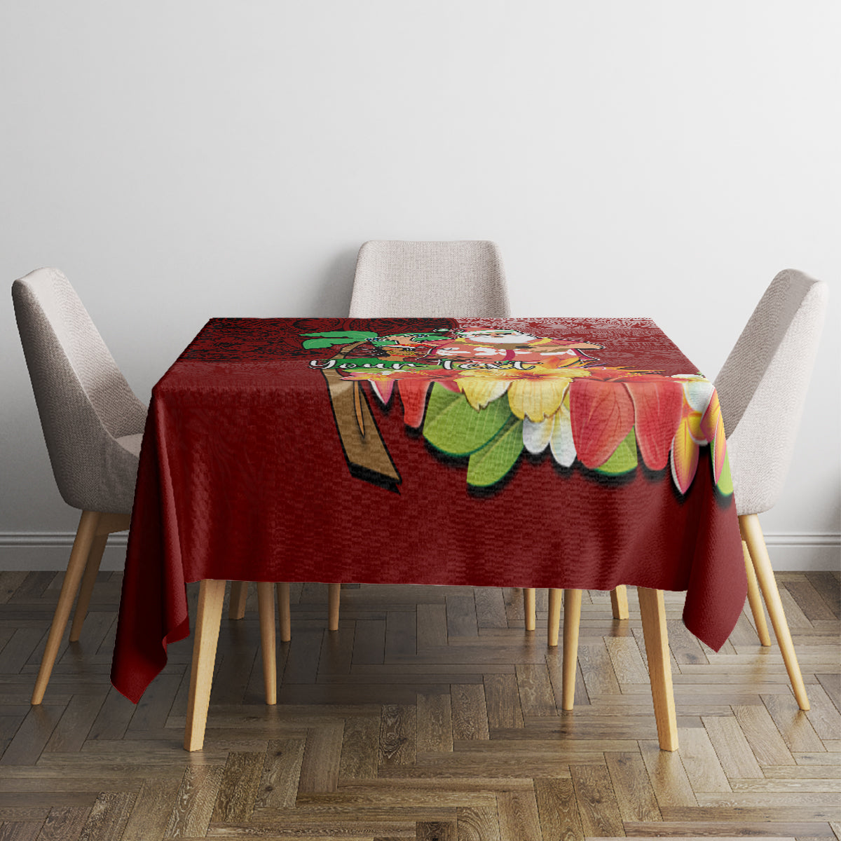 Custom Hawaii Mele Kalikimaka Tablecloth Santa Claus and Hula Girl Tropical Folwer with Hawaiian Pattern LT03 - Polynesian Pride