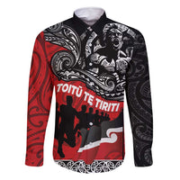 Aotearoa Toitu Te Tiriti Family Matching Long Sleeve Bodycon Dress and Hawaiian Shirt Honoring Te Tiriti o Waitangi Maori Haka LT03 Dad's Shirt - Long Sleeve Red - Polynesian Pride